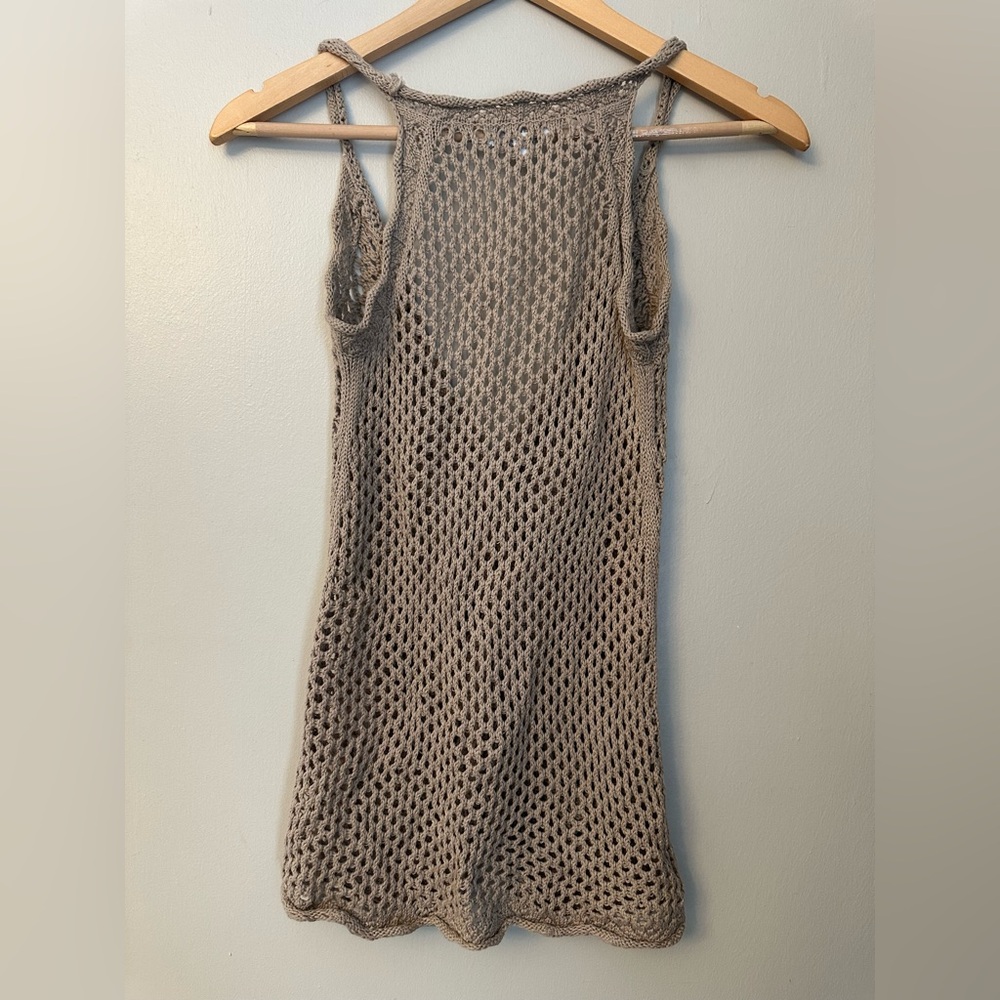 Delia’s Y2K Open Knit Button-Front Sleeveless Cardigan Vest - Taupe XS women’s - Picture 2 of 7